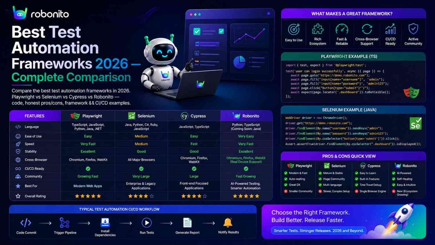 Test automation frameworks comparison 2026